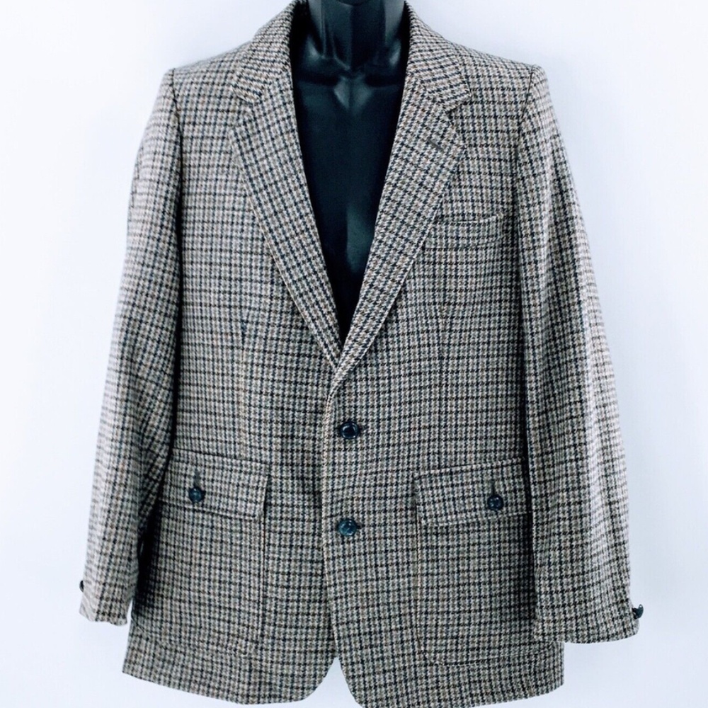 Vtg British Tweed Houndstooth Mens Blazer Dunn & Co Crombie Wool Sport Jacket 40